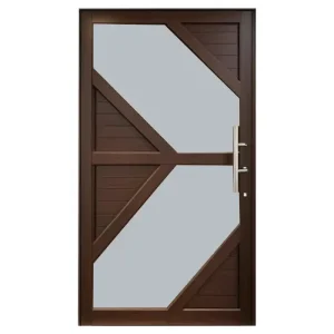Aluminium Pivot Door with Diagonal Glass and Aluminium Panel Detailing
