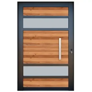 Aluminium Pivot Door with Timber and 2 Glass Panel Inserts