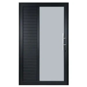 Aluminium pivot door with solid panel