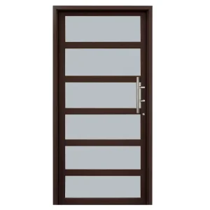 Aluminium front door with horizontal slatted bars