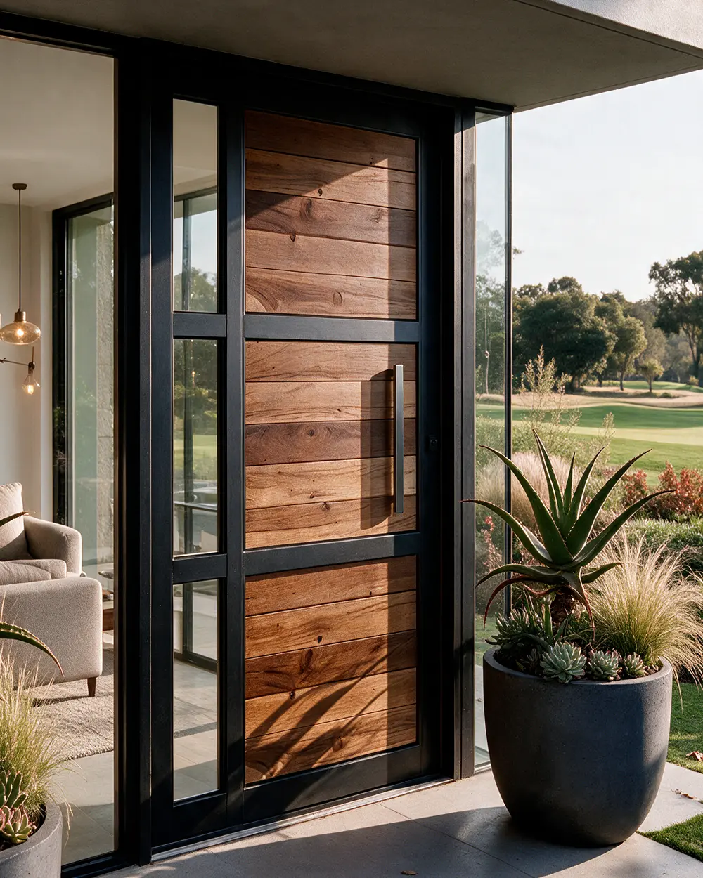 Modern aluminium entrance door with prices available online.