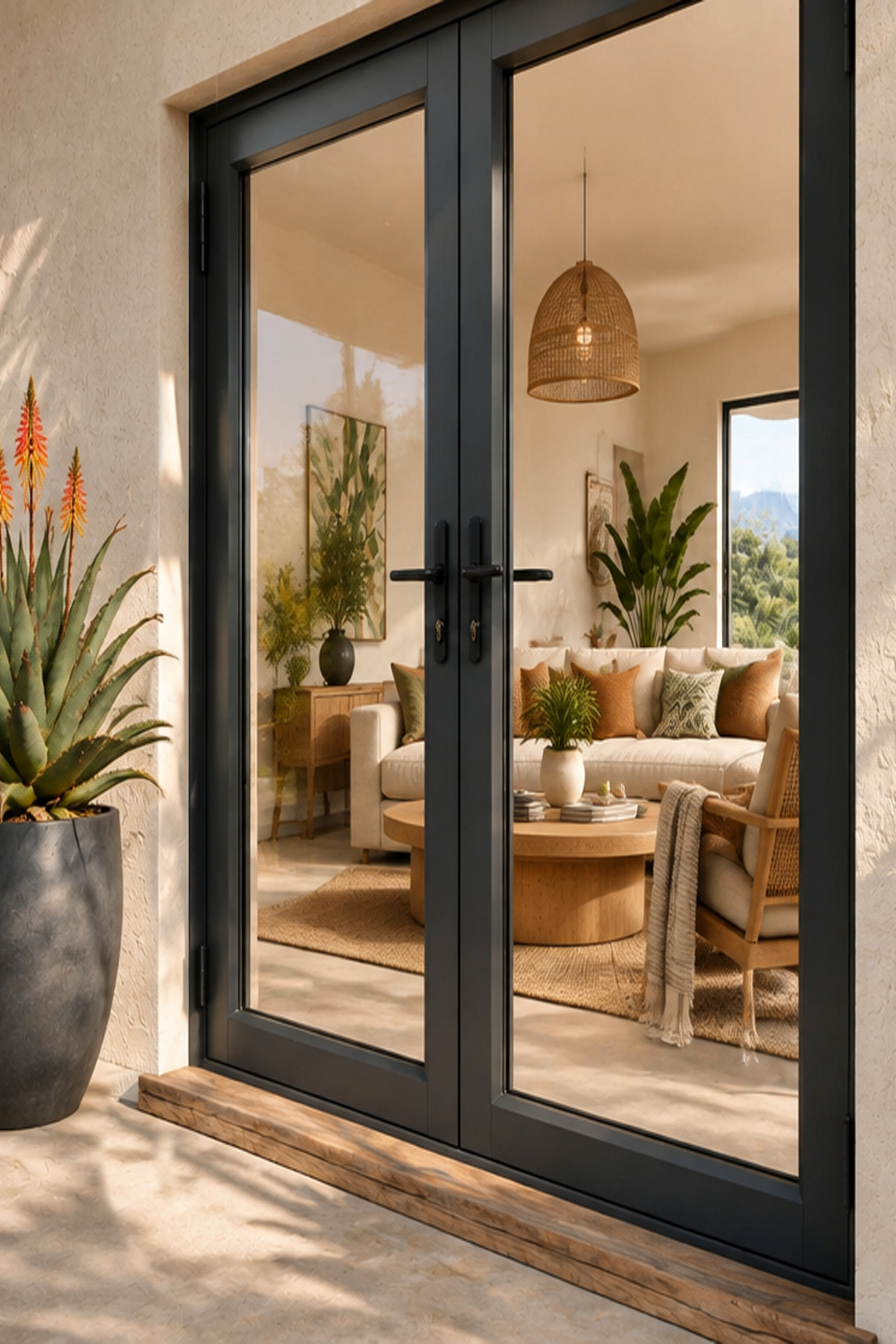 Modern glazed aluminium double doors.