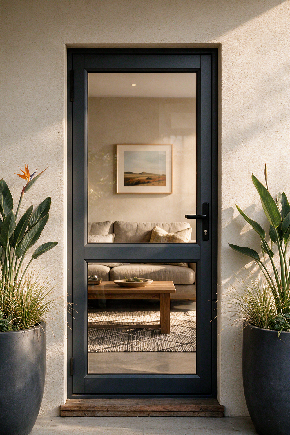 Modern single aluminium entrance door.