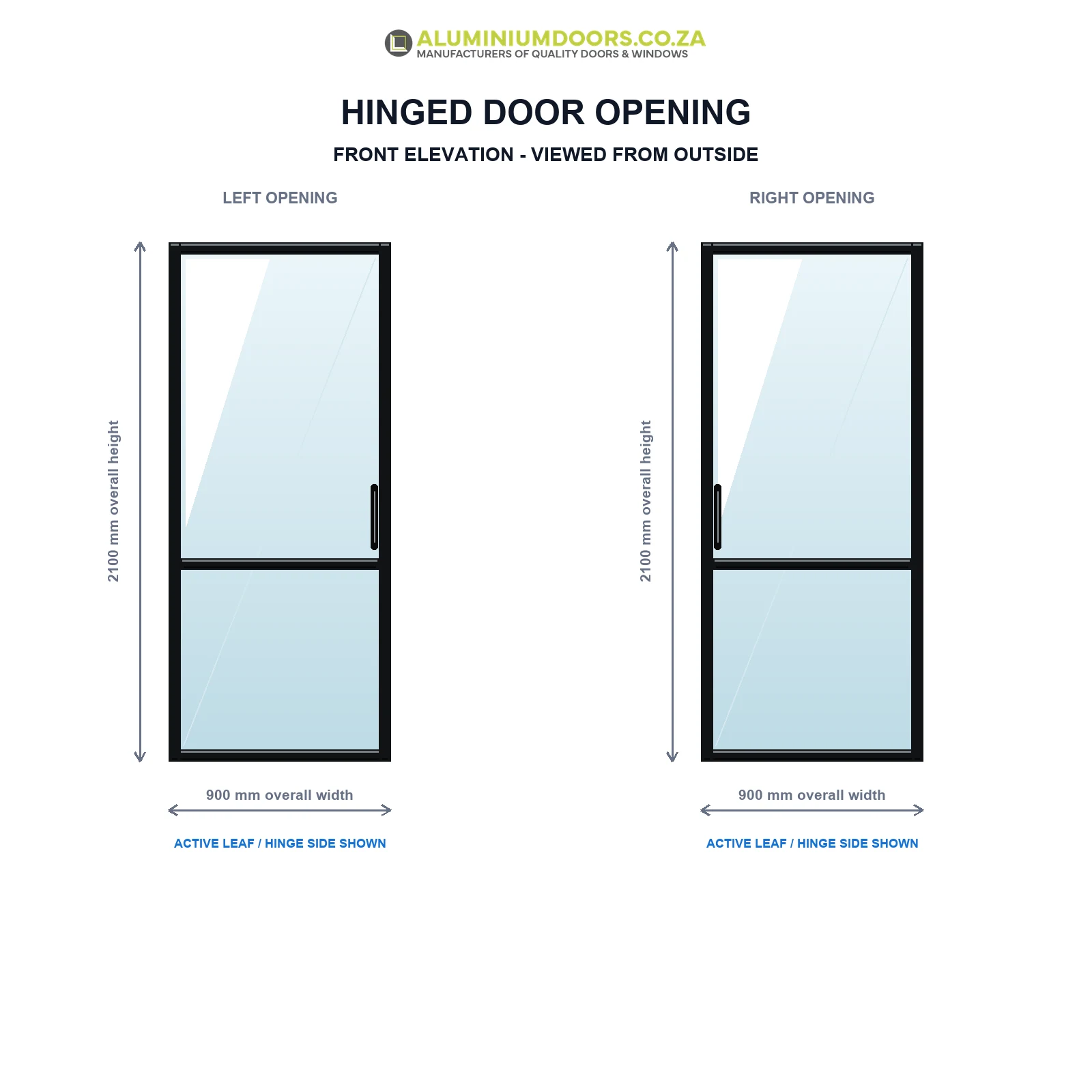 Two Pane Aluminium Single Door – 900 × 2100mm – Opening Configuration