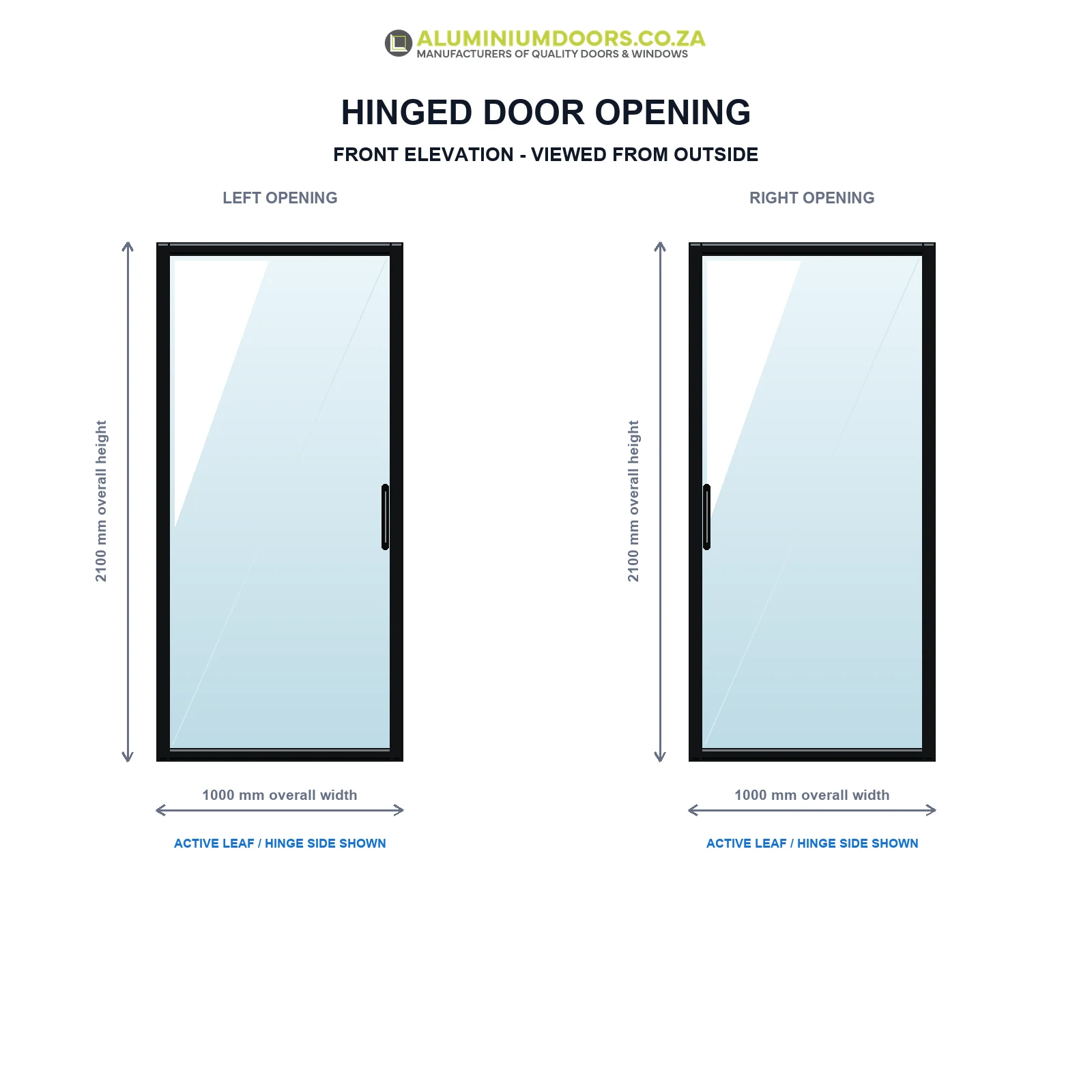 Full Pane Aluminium Single Door – 1000 × 2100mm – Opening Configuration
