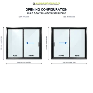 2 Panel Aluminium Sliding Door – 3000 × 2700mm – Opening Configuration