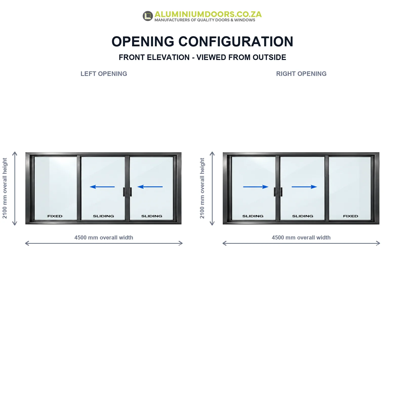 3 Panel Aluminium Sliding Door – 4500 × 2100mm – Opening Configuration
