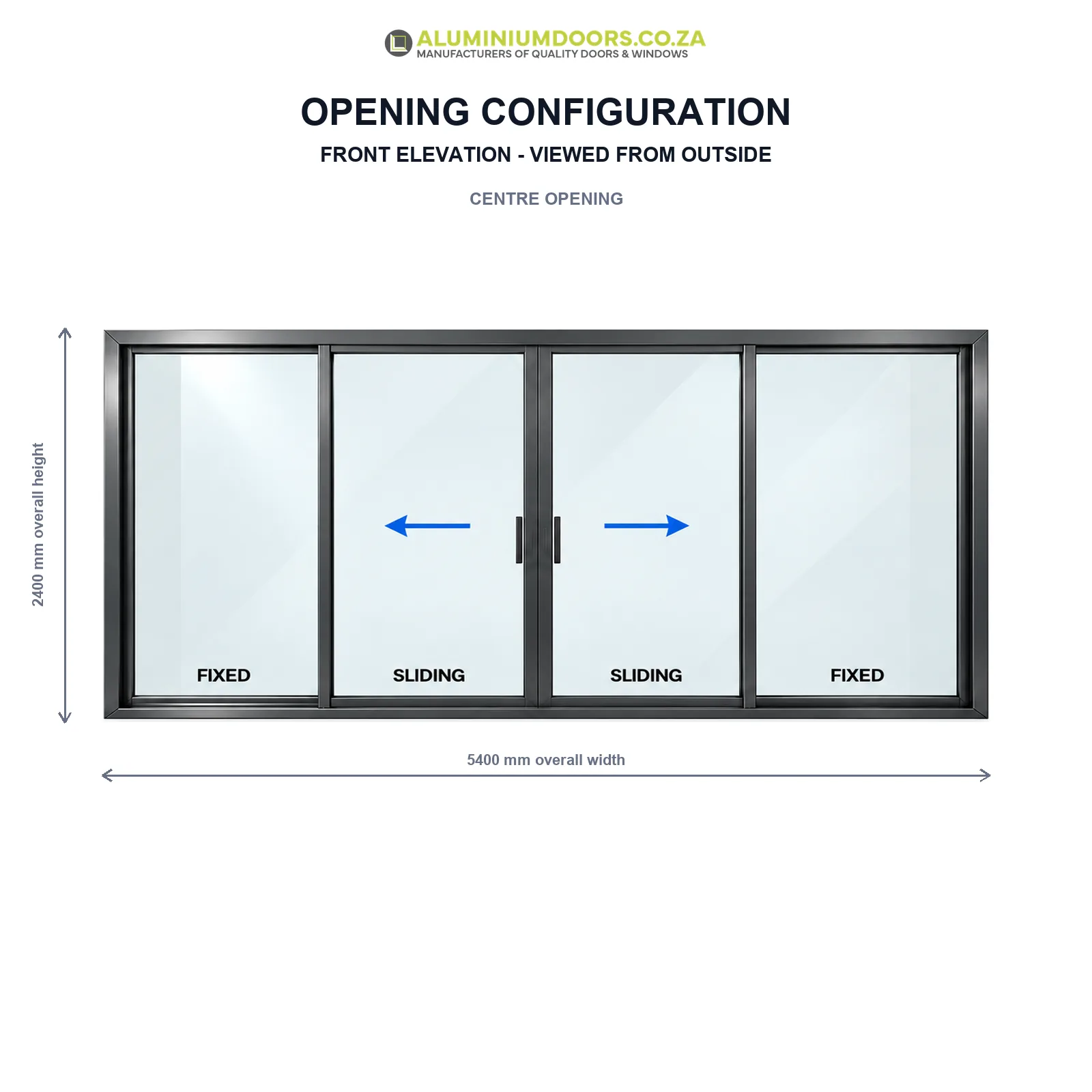 4 Panel Aluminium Sliding Door – 5400 × 2400mm – Opening Configuration