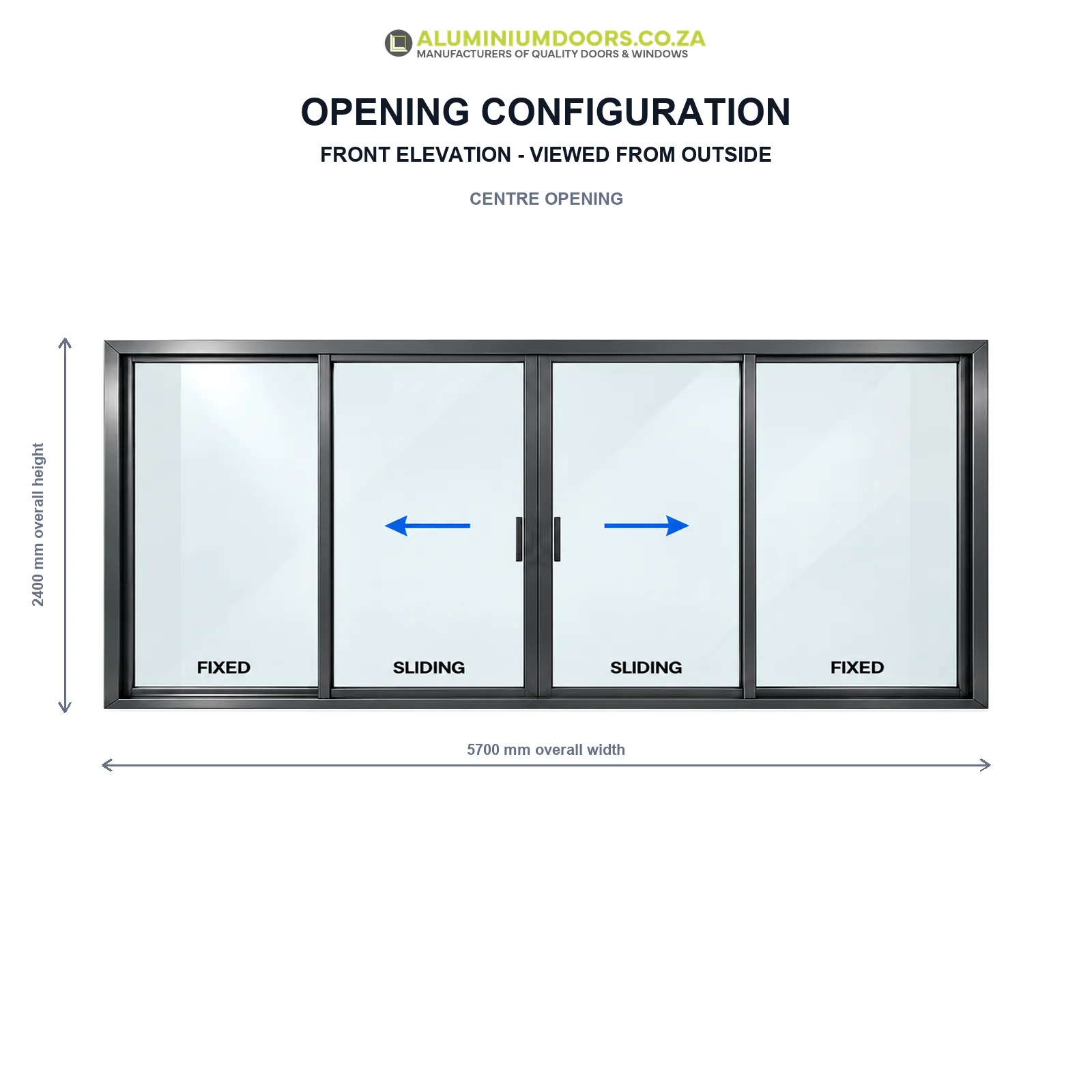 4 Panel Aluminium Sliding Door – 5700 × 2400mm – Opening Configuration