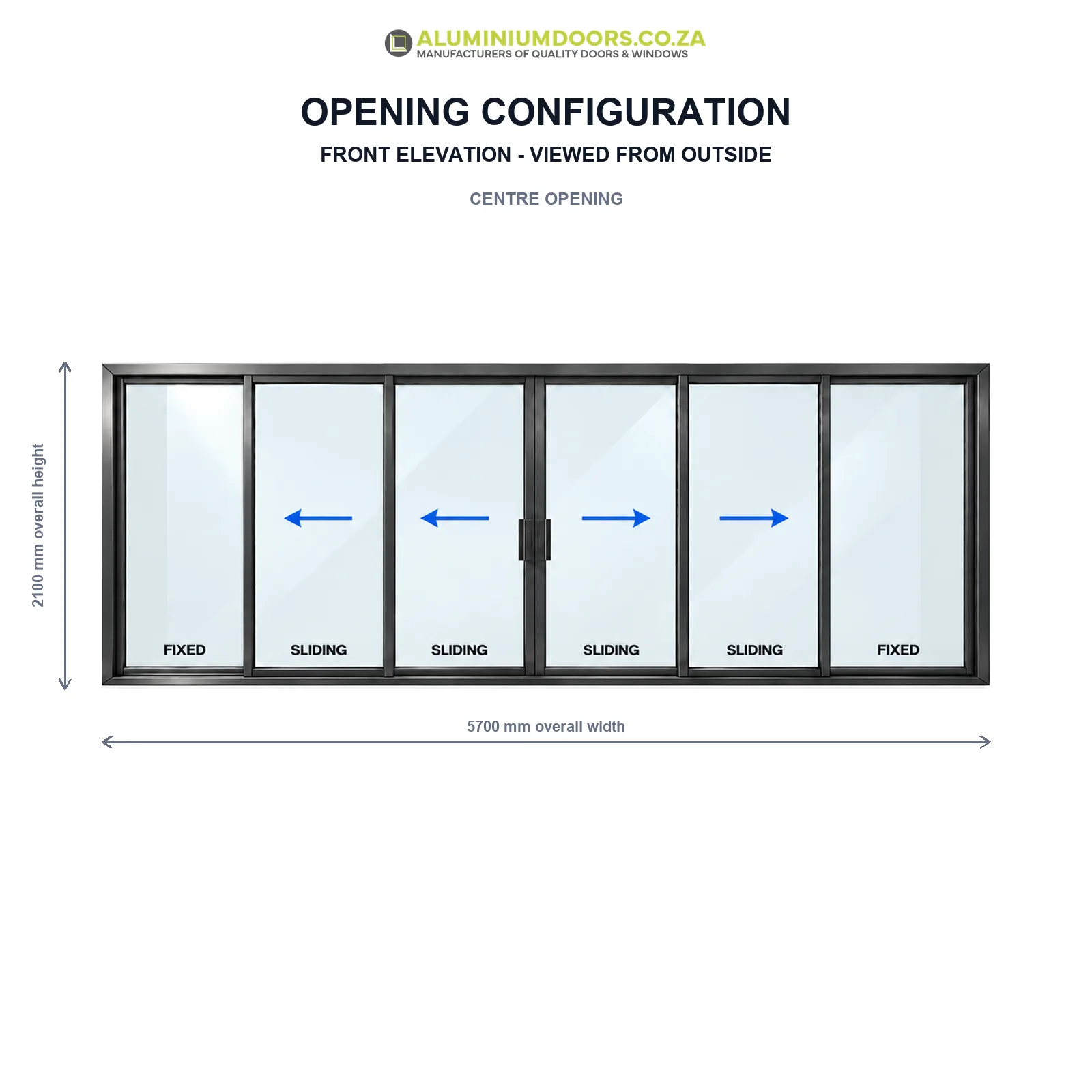 6 Panel Aluminium Sliding Door – 5700 × 2100mm – Opening Configuration