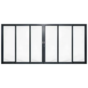 Palace 6-panel aluminium sliding door, 4500 x 2100 mm, with flush pull handles