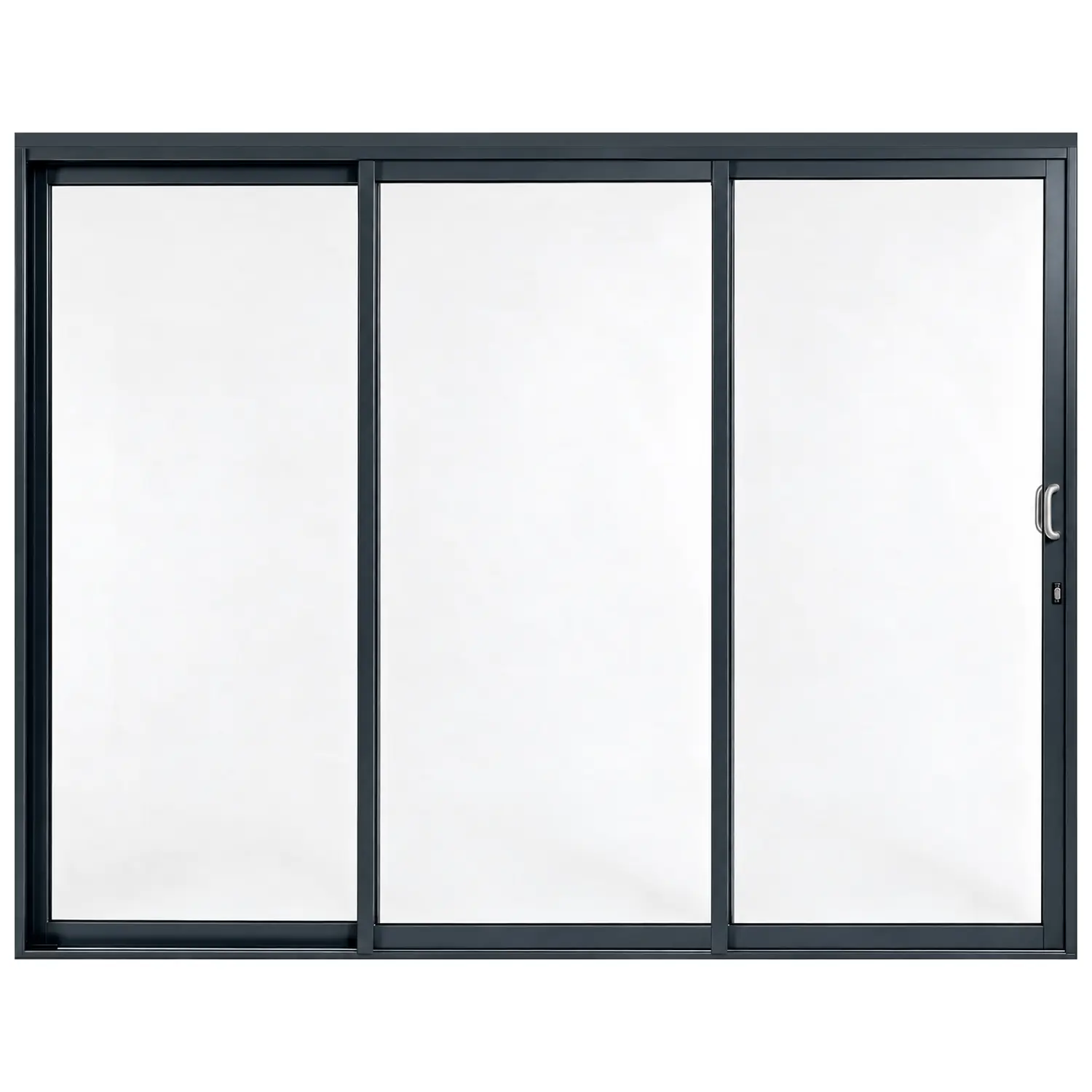 Villa Quad 3-panel aluminium sliding door, 2700 x 2100 mm, with curved silver pull handles