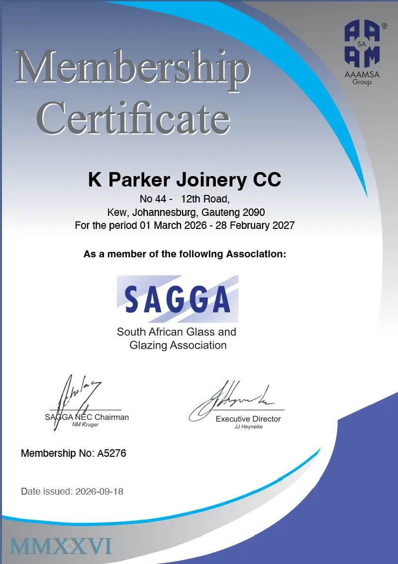 K Parker Joinery SAGGA certificate